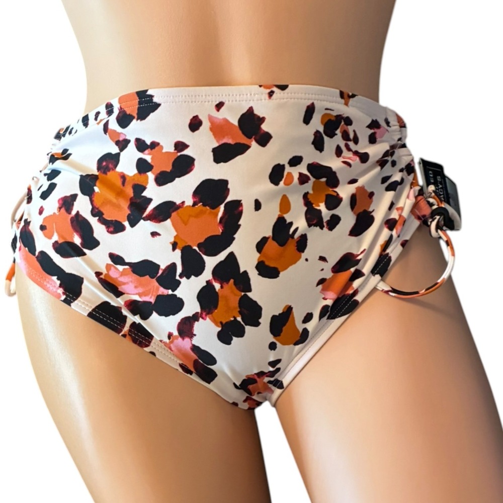 Hula Honey High Waist Lace-Up Side Bikini Bottom M Leopard Print NWT